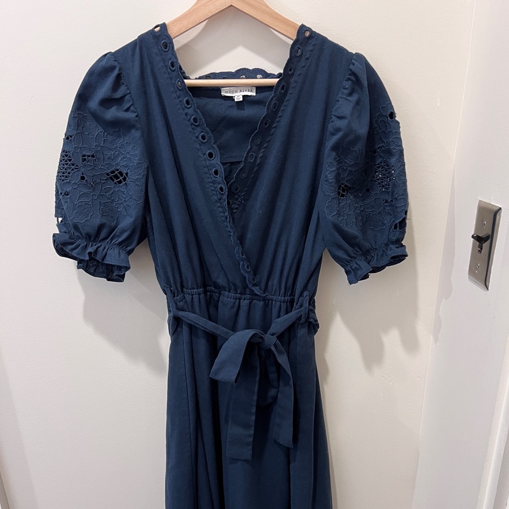 Moon river midi eyelet linen dress